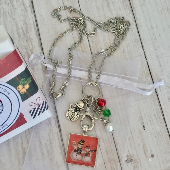 Christmas Snowman Charm Necklace, Silver Plated - Picture 1 of 2